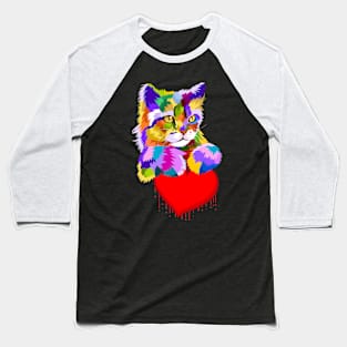 Colorful Cat Dripping Heart Gift for kittens Lovers Baseball T-Shirt